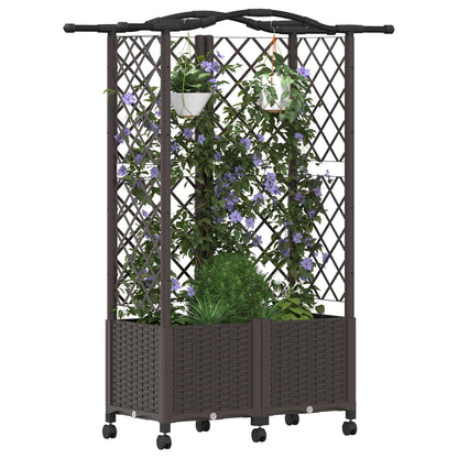 Raised Bed with Trellis and Roof Brown 122 x 40 x 144 cm PP