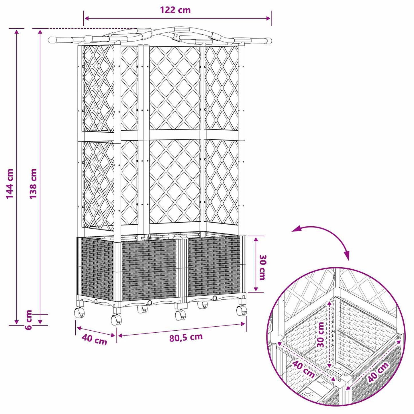 Raised Bed with Trellis and Roof Brown 122 x 40 x 144 cm PP