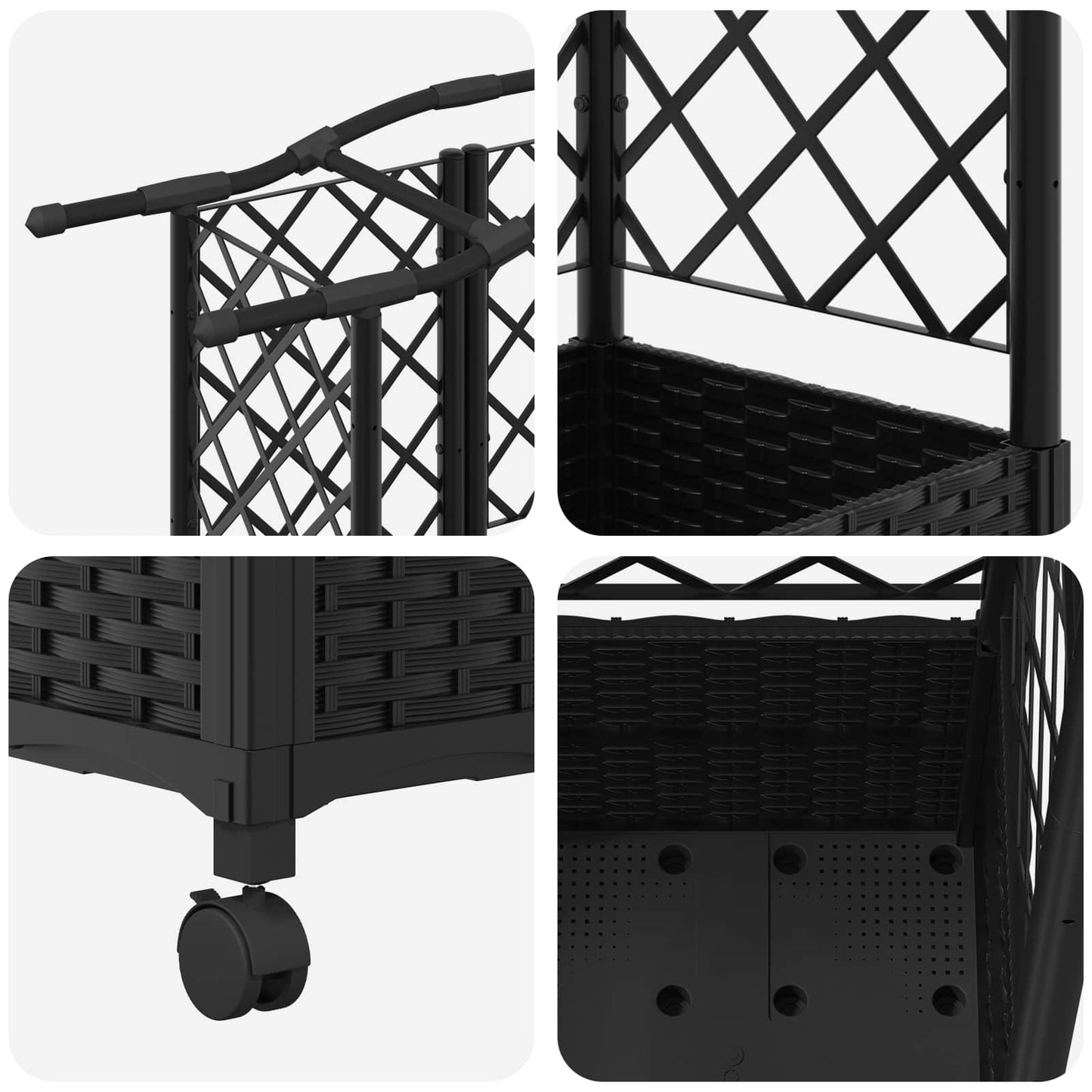 Raised Bed with Trellis and Roof Black 122 x 40 x 144 cm PP