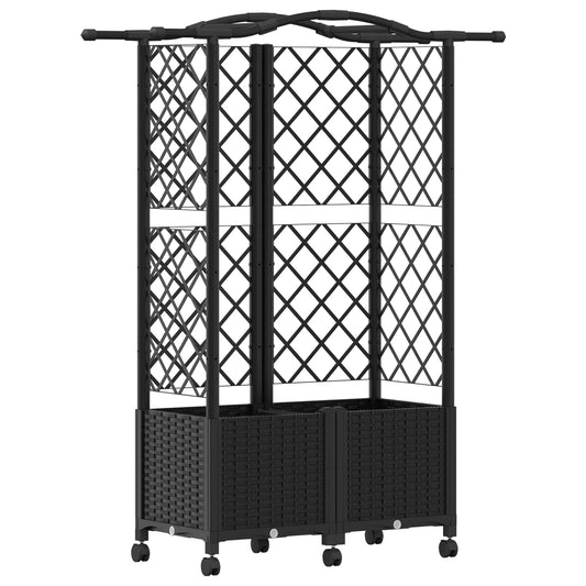 Raised Bed with Trellis and Roof Black 122 x 40 x 144 cm PP