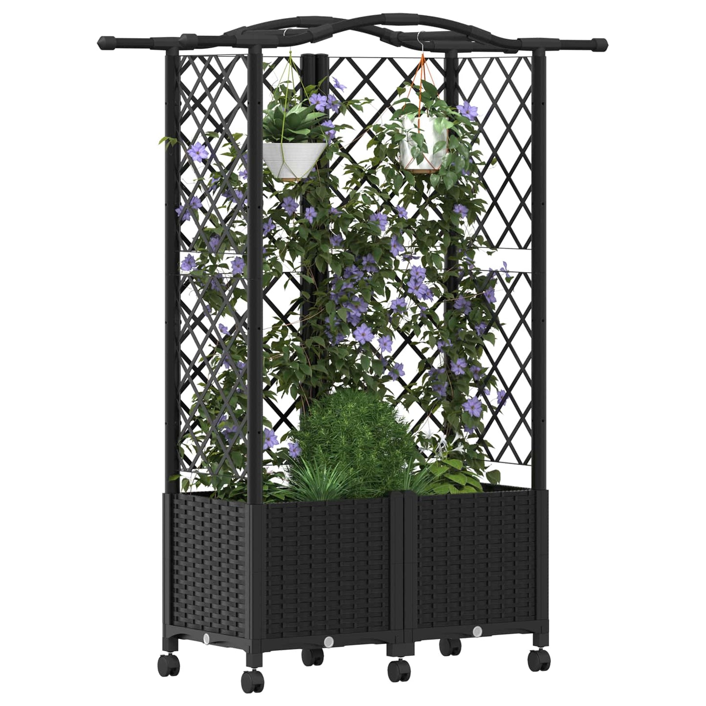 Raised Bed with Trellis and Roof Black 122 x 40 x 144 cm PP