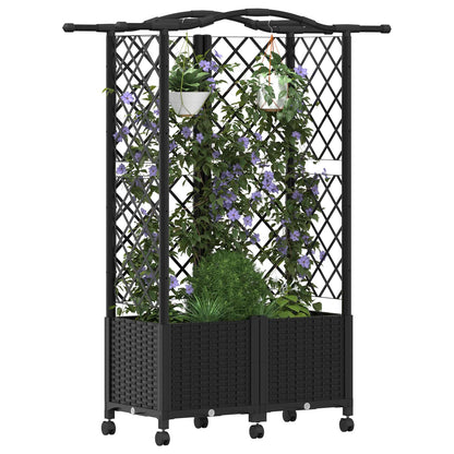 Raised Bed with Trellis and Roof Black 122 x 40 x 144 cm PP