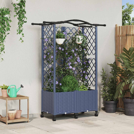 Raised Bed with Trellis and Roof Grey 122 x 40 x 144 cm PP