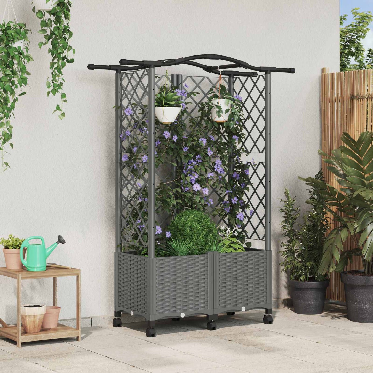 Raised Bed with Trellis and Roof Light Grey 122 x 40 x 144 cm
