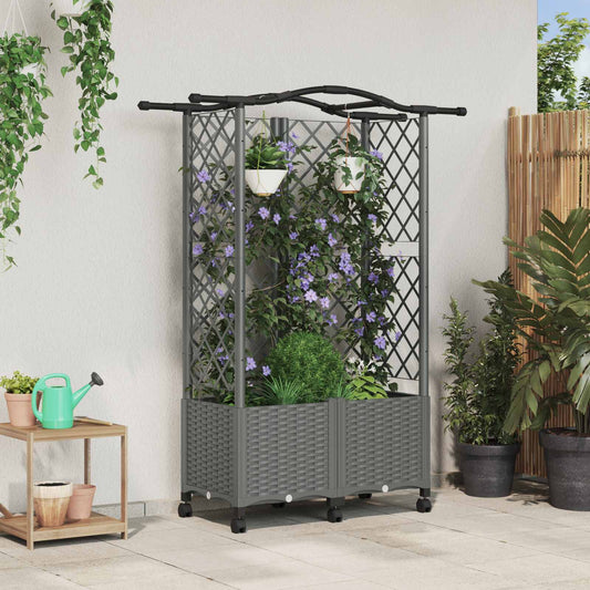 Raised Bed with Trellis and Roof Light Grey 122 x 40 x 144 cm