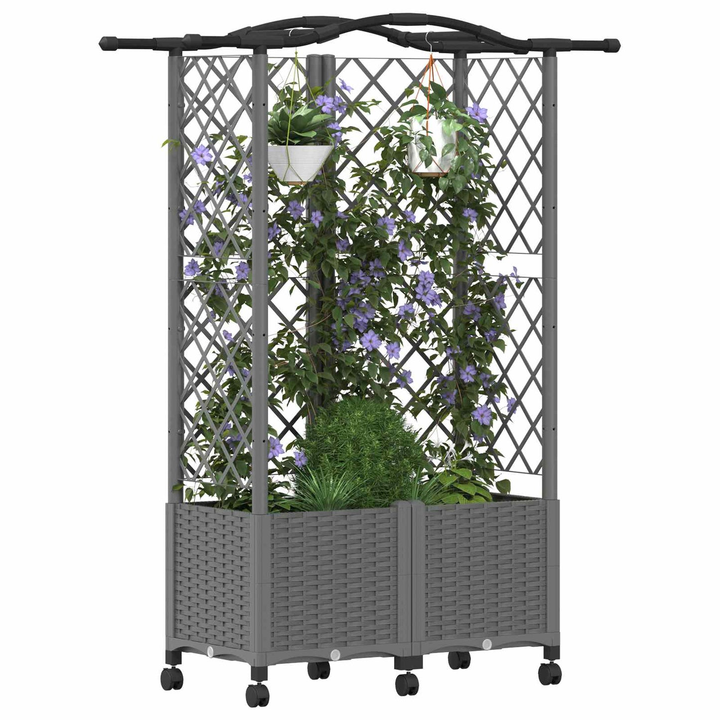 Raised Bed with Trellis and Roof Light Grey 122 x 40 x 144 cm