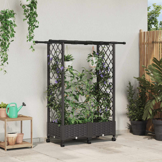 Raised Bed with Trellis and Roof Brown 122.5 x 40 x 127 cm PP