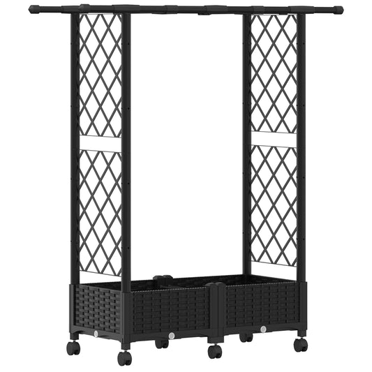Raised Bed with Trellis and Roof Black 122.5 x 40 x 127 cm PP
