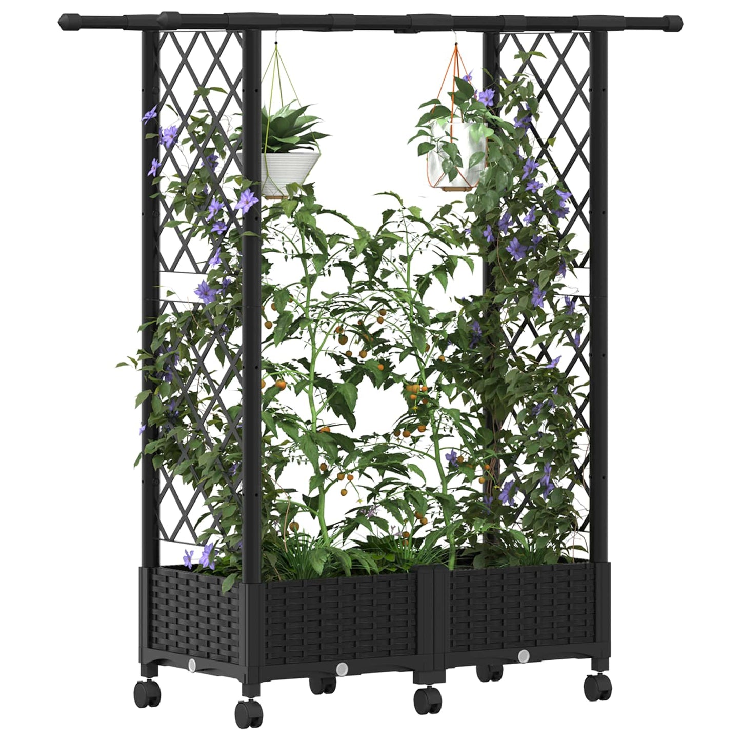 Raised Bed with Trellis and Roof Black 122.5 x 40 x 127 cm PP