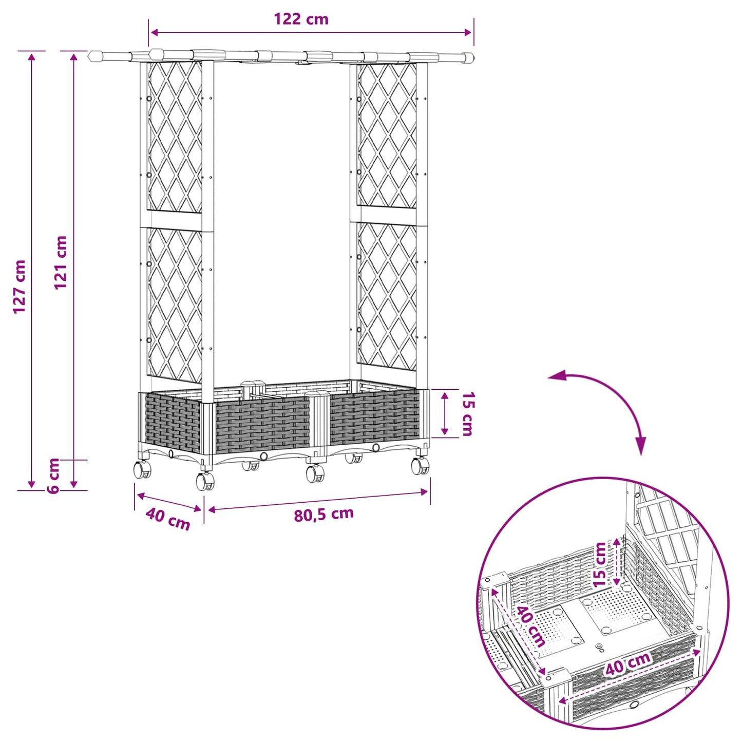 Raised Bed with Trellis and Roof Black 122.5 x 40 x 127 cm PP