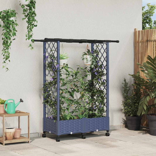 Raised Bed with Trellis and Roof Grey 122.5 x 40 x 127 cm PP