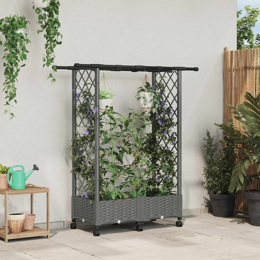 Raised Bed with Trellis and Roof Light Grey 122.5 x 40 x 127 cm