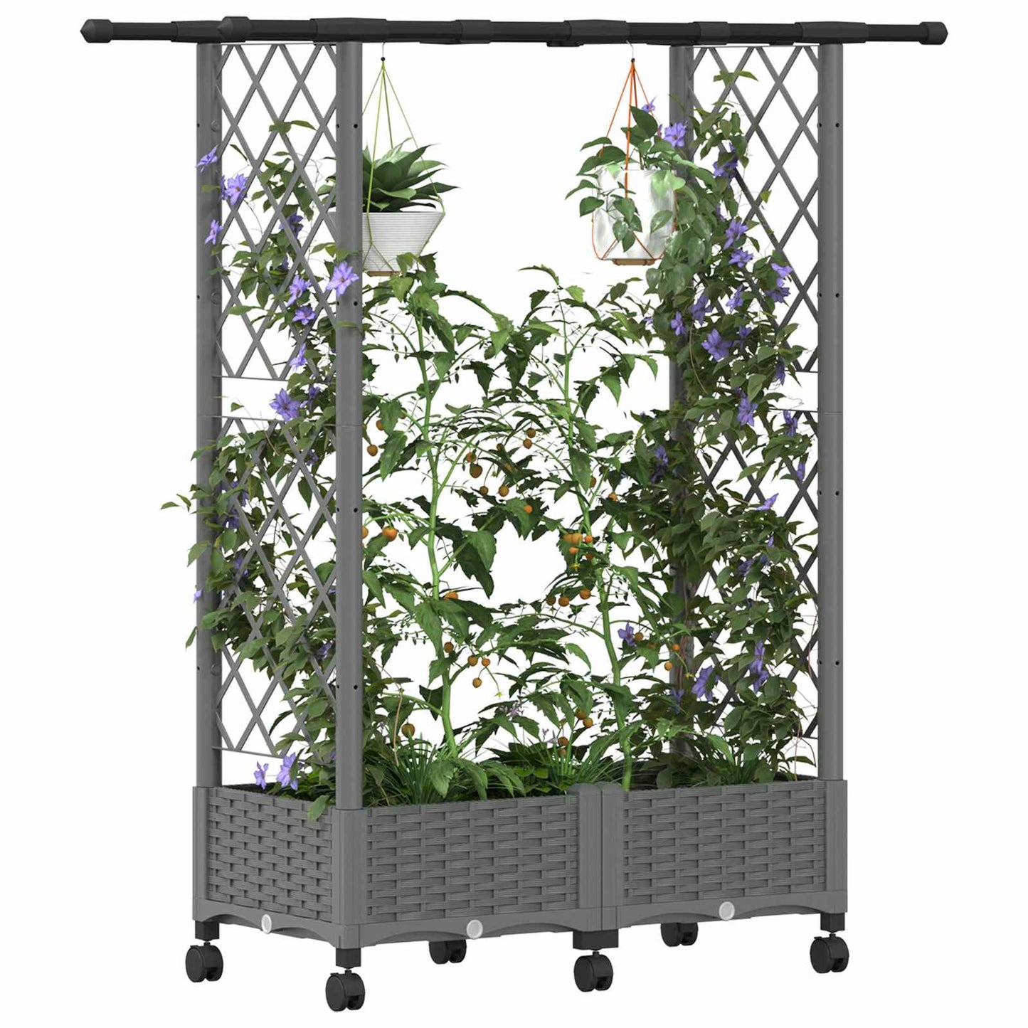 Raised Bed with Trellis and Roof Light Grey 122.5 x 40 x 127 cm