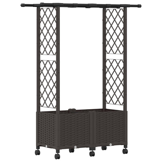 Raised Bed with Trellis and Roof Brown 124.5 x 40 x 142 cm PP