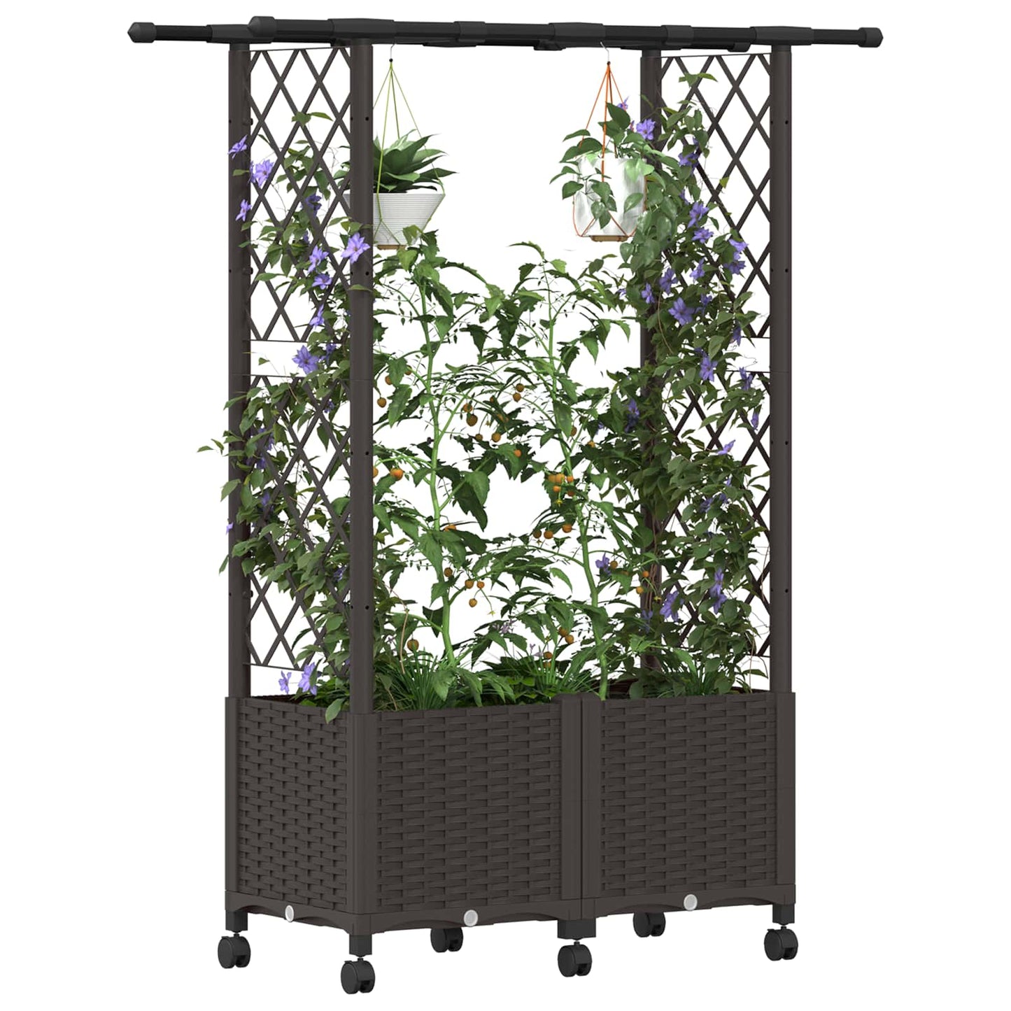 Raised Bed with Trellis and Roof Brown 124.5 x 40 x 142 cm PP
