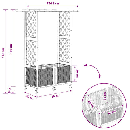 Raised Bed with Trellis and Roof Brown 124.5 x 40 x 142 cm PP