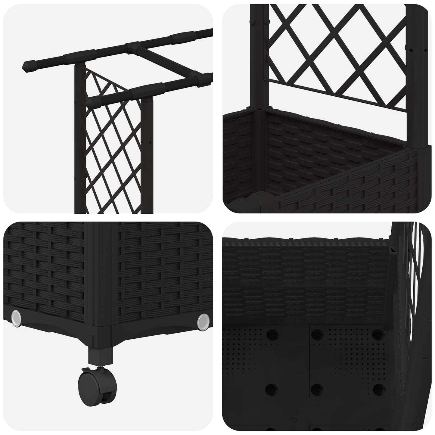 Raised Bed with Trellis and Roof Black 124.5 x 40 x 142 cm PP