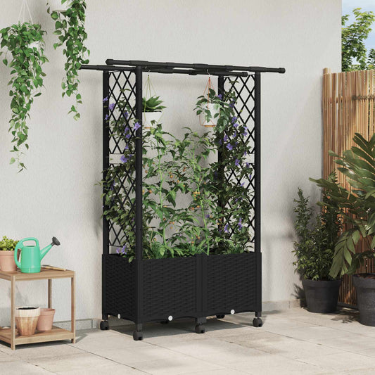 Raised Bed with Trellis and Roof Black 124.5 x 40 x 142 cm PP