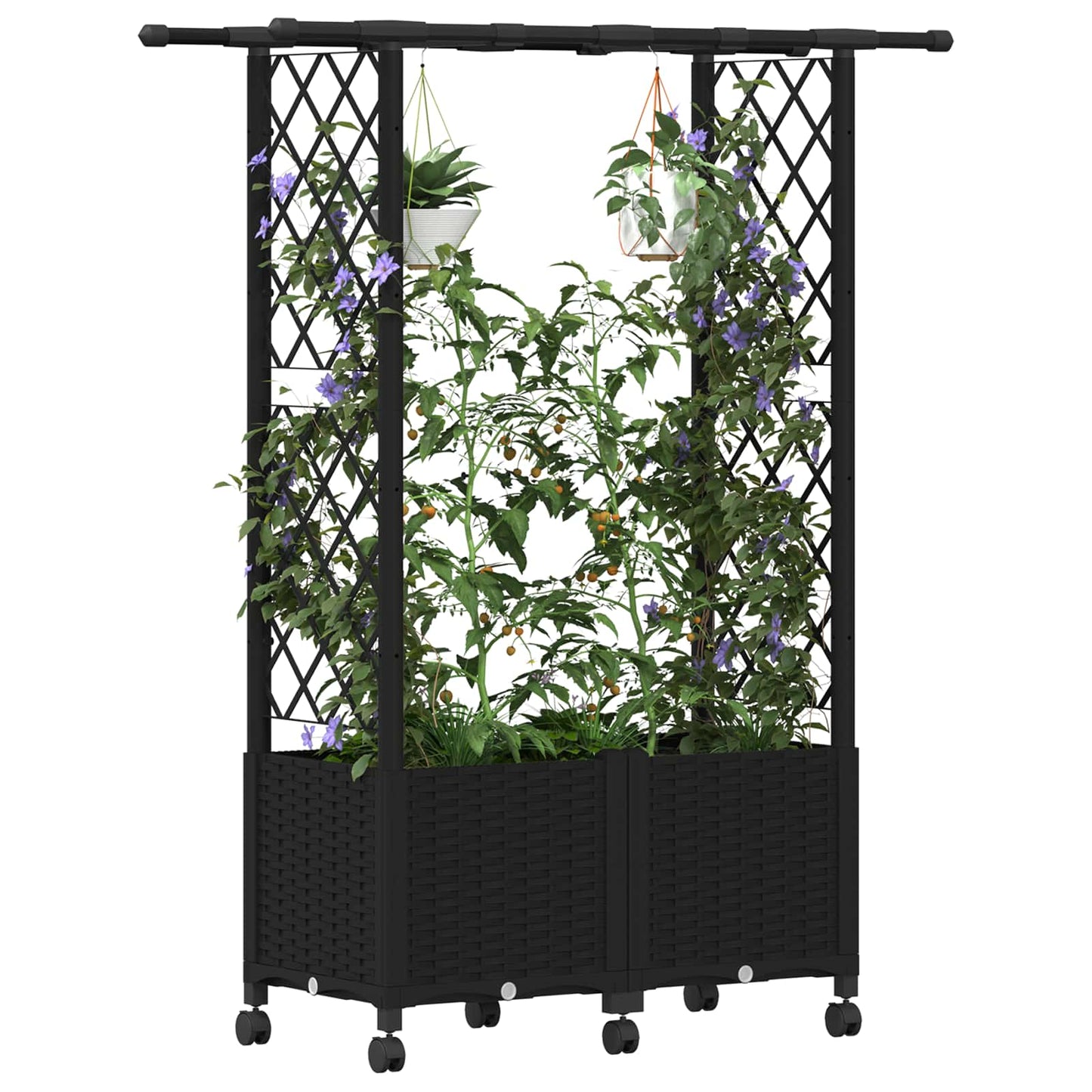 Raised Bed with Trellis and Roof Black 124.5 x 40 x 142 cm PP