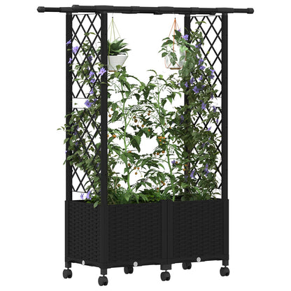Raised Bed with Trellis and Roof Black 124.5 x 40 x 142 cm PP