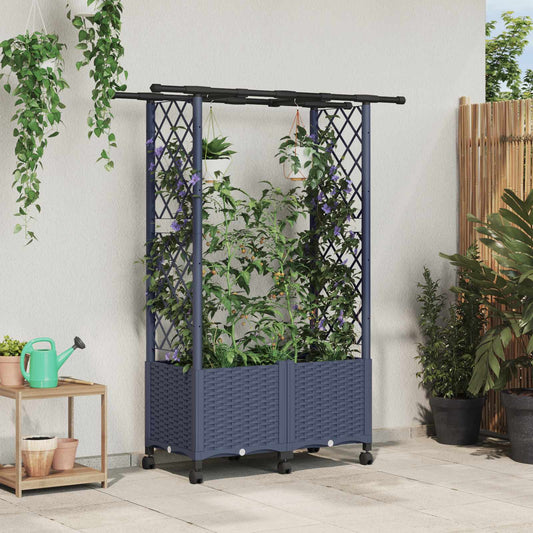 Raised Bed with Trellis and Roof Grey 124.5 x 40 x 142 cm PP