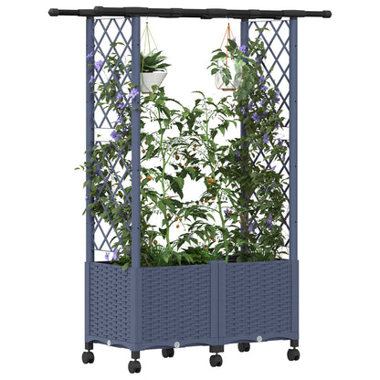 Raised Bed with Trellis and Roof Grey 124.5 x 40 x 142 cm PP