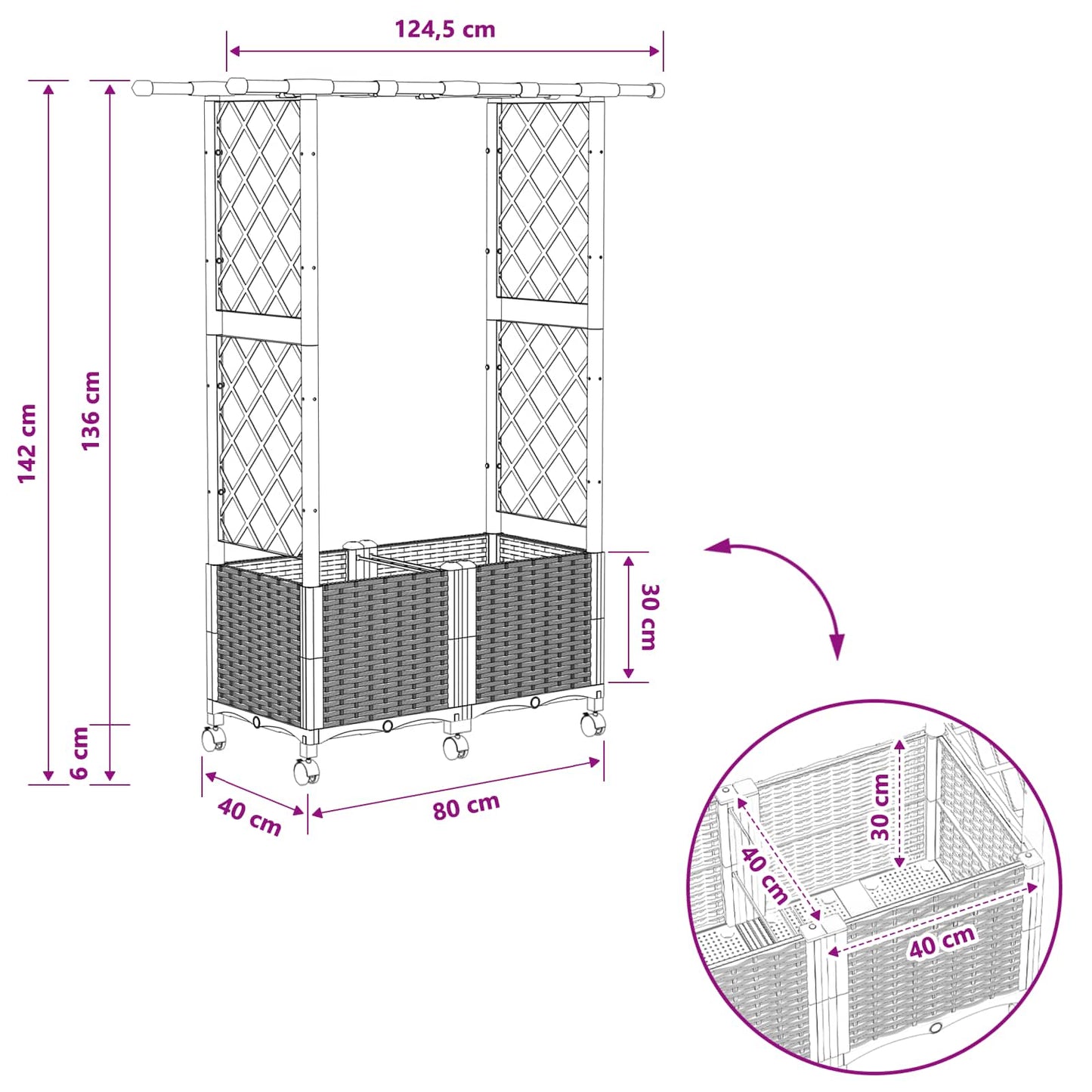 Raised Bed with Trellis and Roof Grey 124.5 x 40 x 142 cm PP