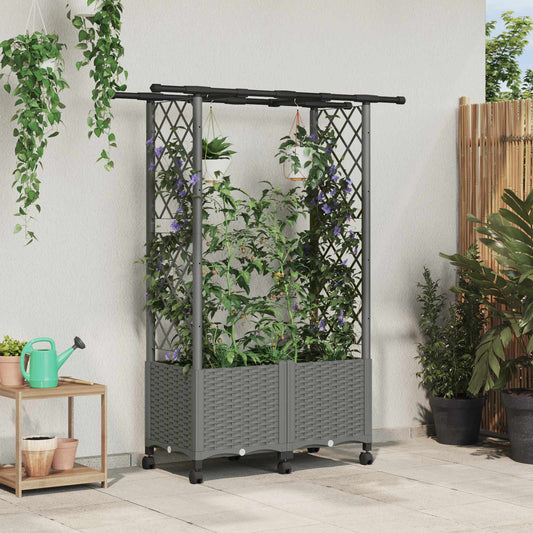Raised Bed with Trellis and Roof Light Grey 124.5 x 40 x 142 cm