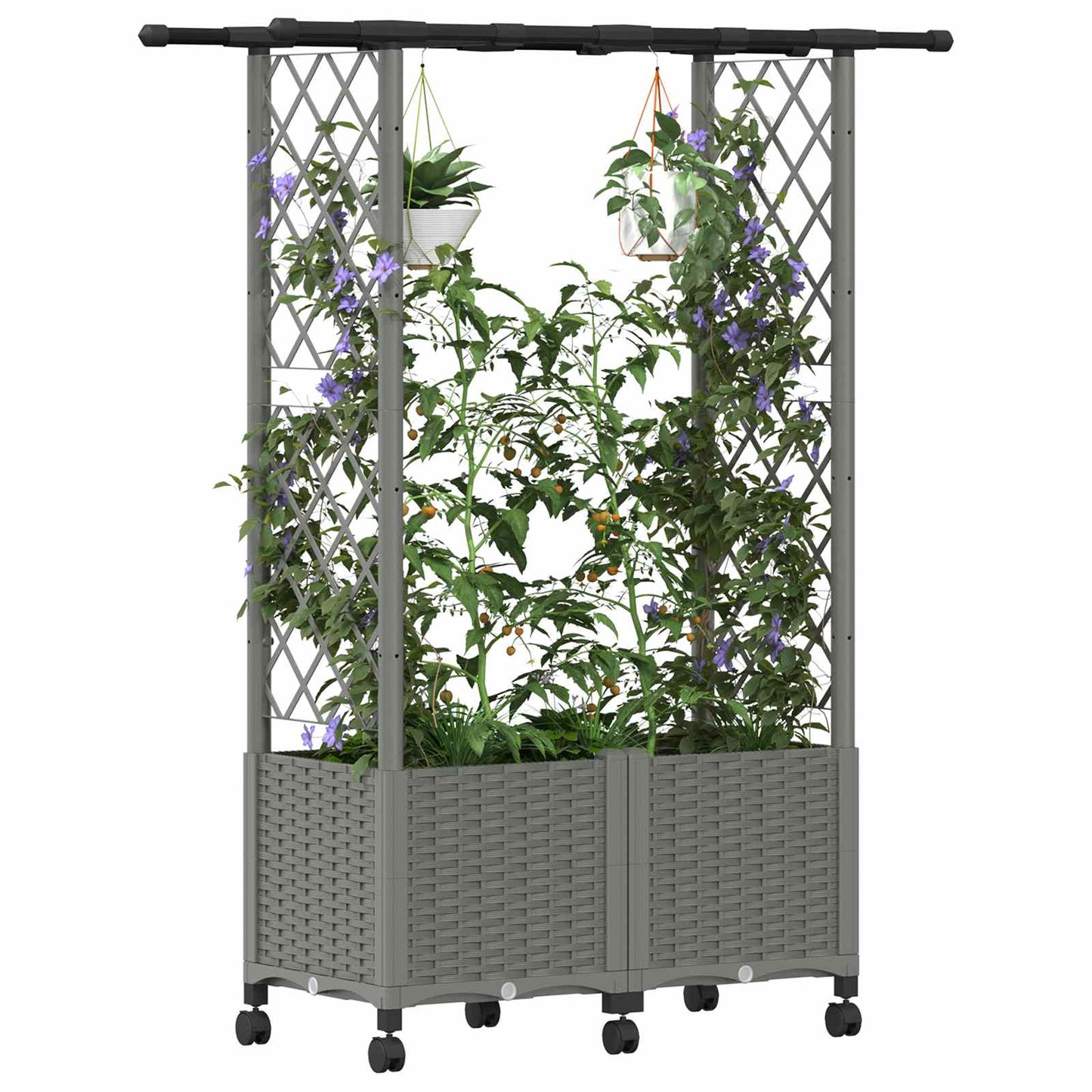 Raised Bed with Trellis and Roof Light Grey 124.5 x 40 x 142 cm