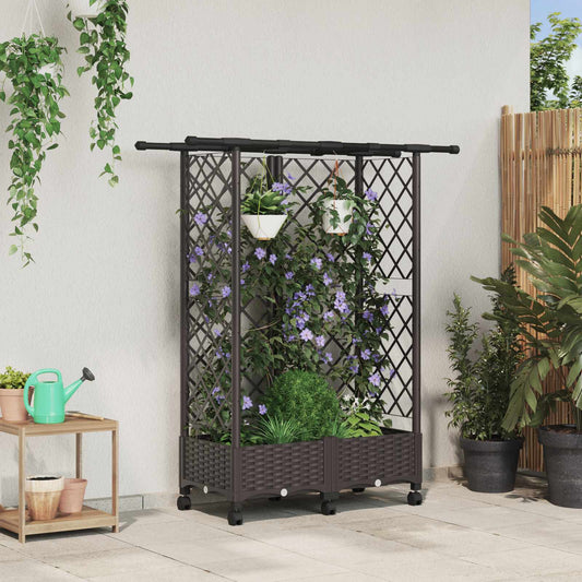Raised Bed with Trellis and Roof Brown 124 x 40 x 127 cm PP