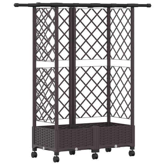 Raised Bed with Trellis and Roof Brown 124 x 40 x 127 cm PP