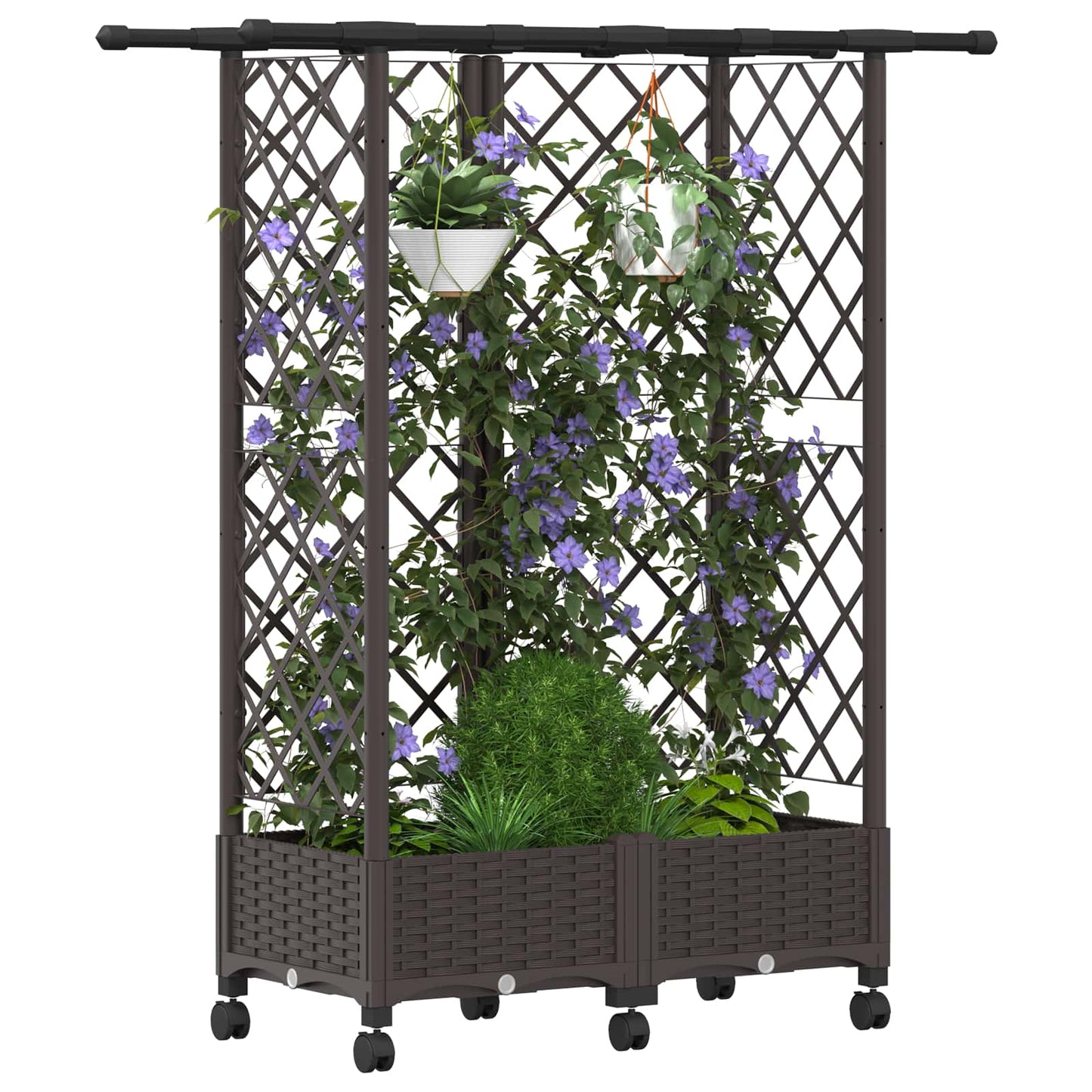Raised Bed with Trellis and Roof Brown 124 x 40 x 127 cm PP