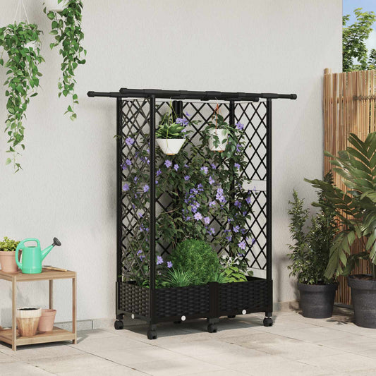 Raised Bed with Trellis and Roof Black 124 x 40 x 127 cm PP