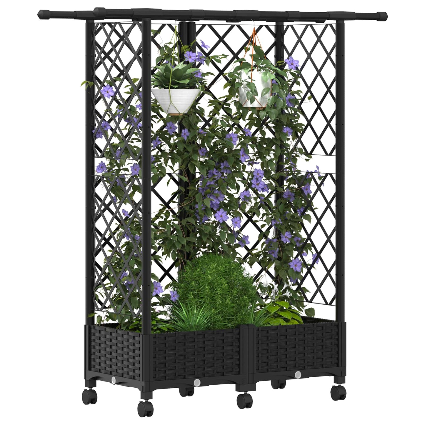 Raised Bed with Trellis and Roof Black 124 x 40 x 127 cm PP