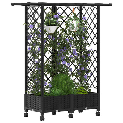 Raised Bed with Trellis and Roof Black 124 x 40 x 127 cm PP