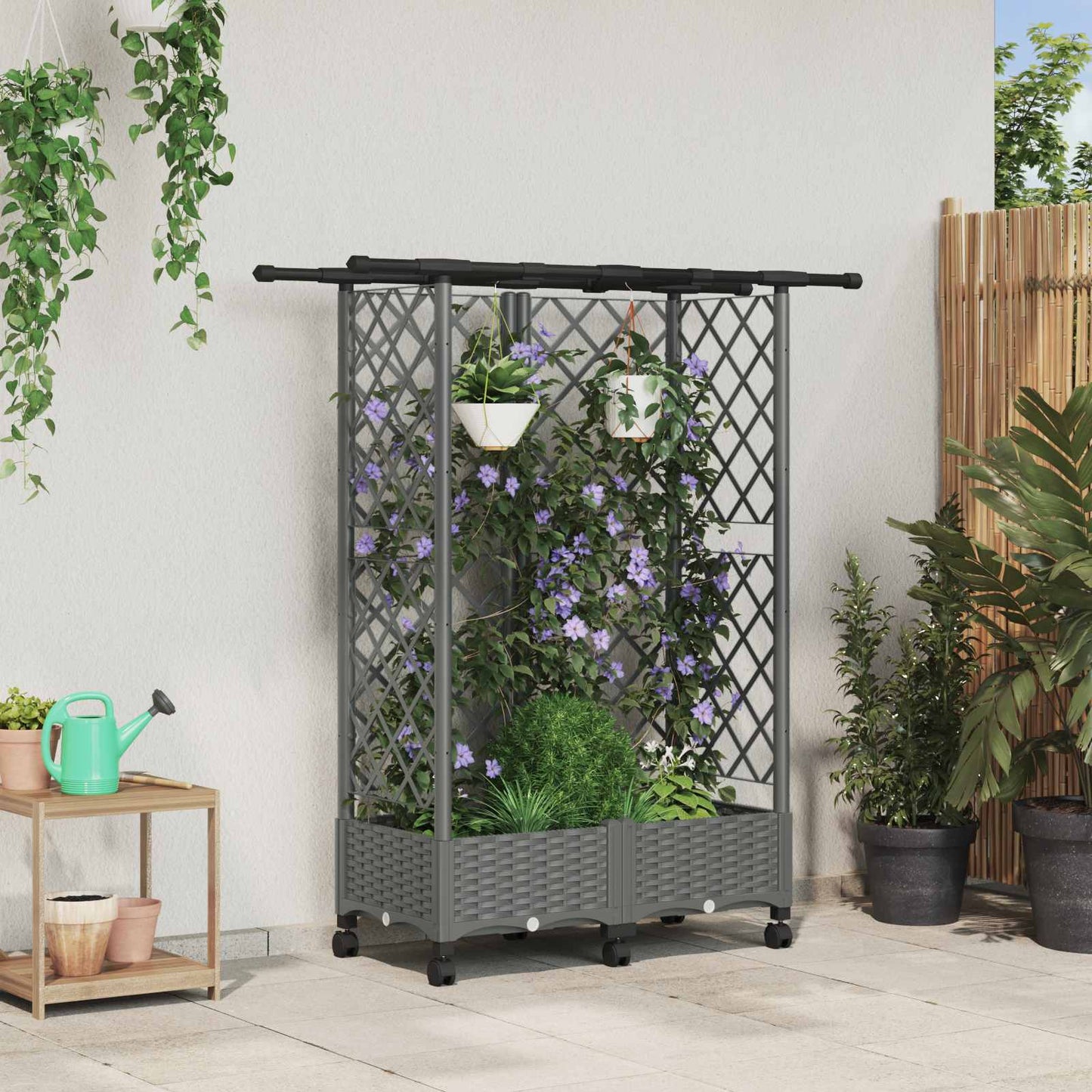 Raised Bed with Trellis and Roof Light Grey 124 x 40 x 127 cm