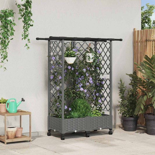Raised Bed with Trellis and Roof Light Grey 124 x 40 x 127 cm