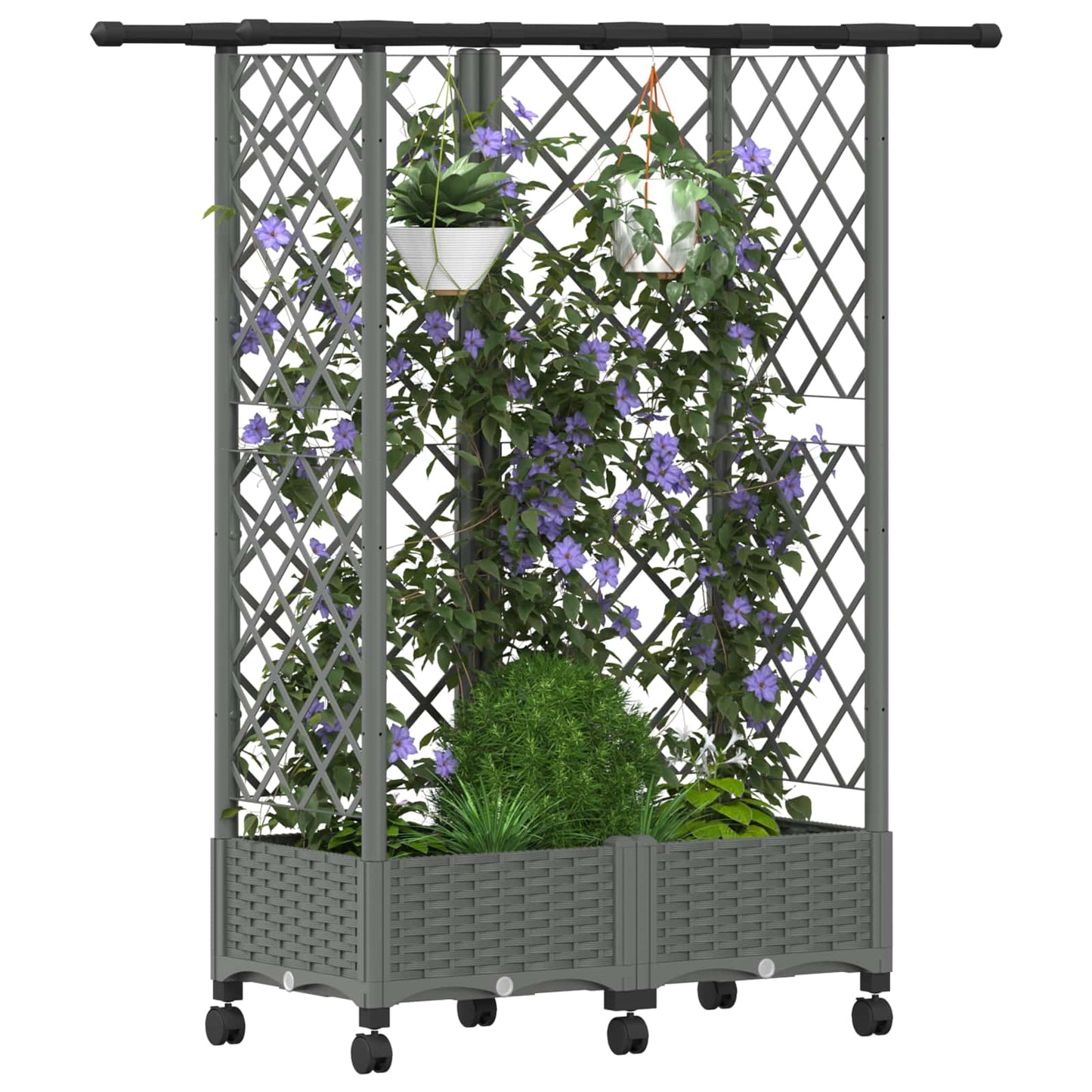 Raised Bed with Trellis and Roof Light Grey 124 x 40 x 127 cm