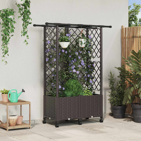 Raised Bed with Trellis and Roof Brown 124 x 40 x 142 cm PP