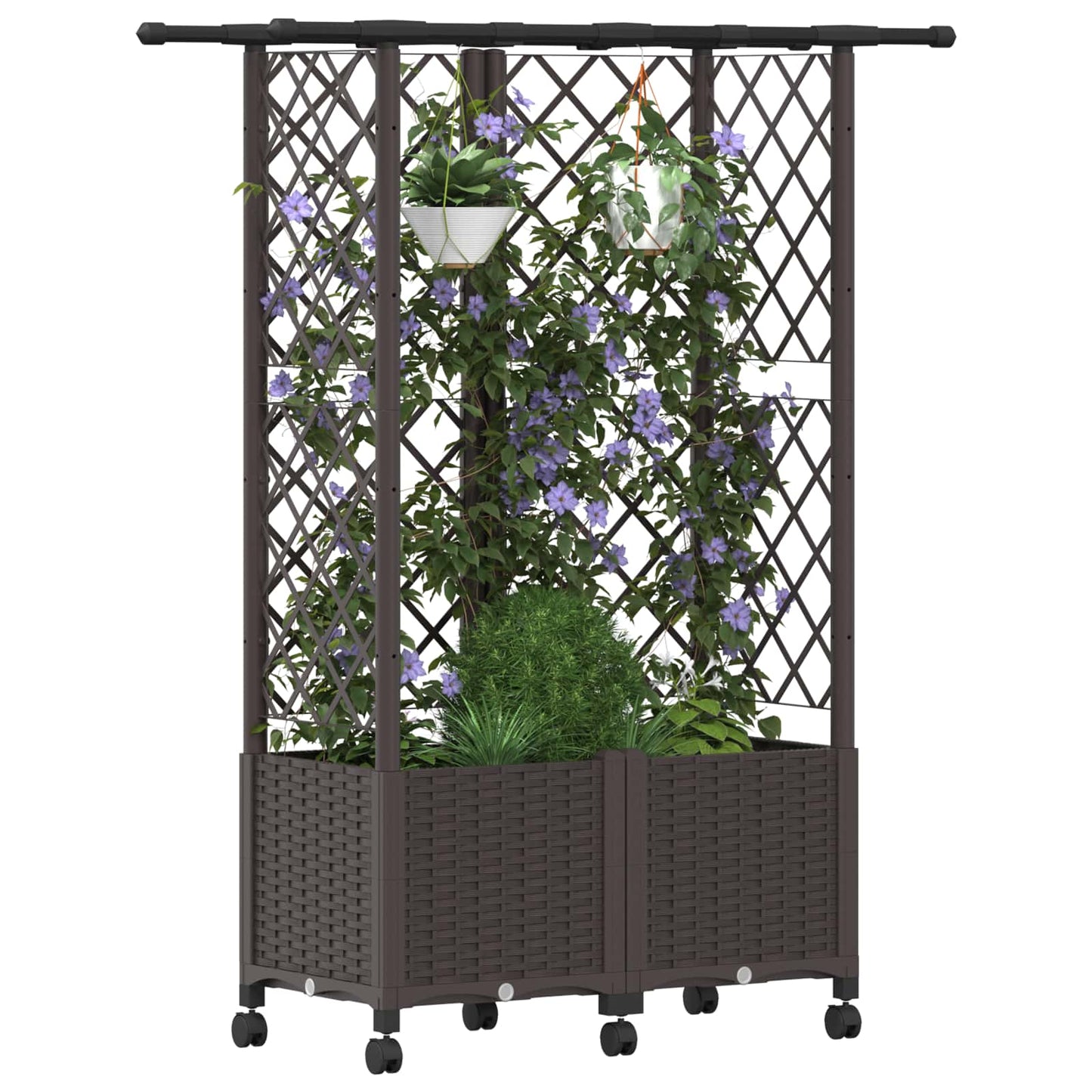 Raised Bed with Trellis and Roof Brown 124 x 40 x 142 cm PP