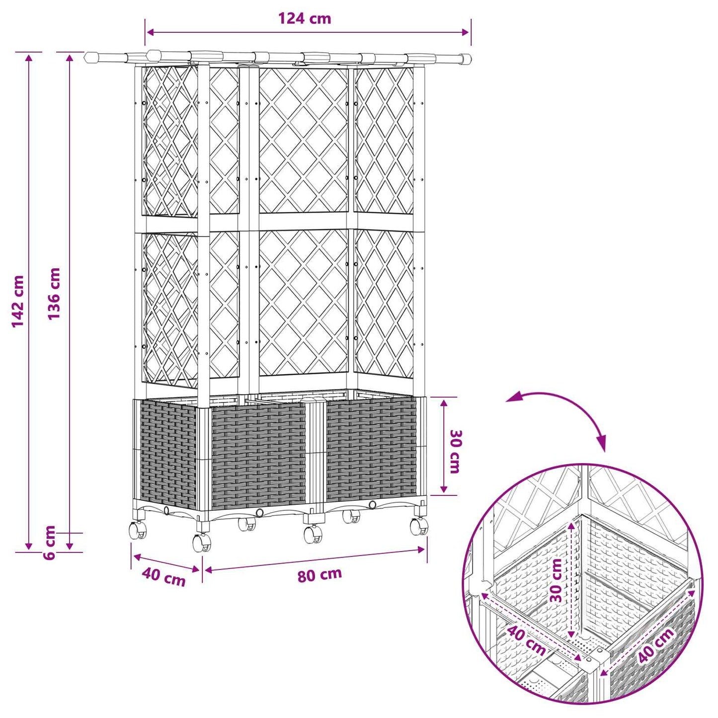 Raised Bed with Trellis and Roof Brown 124 x 40 x 142 cm PP