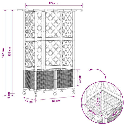 Raised Bed with Trellis and Roof Brown 124 x 40 x 142 cm PP