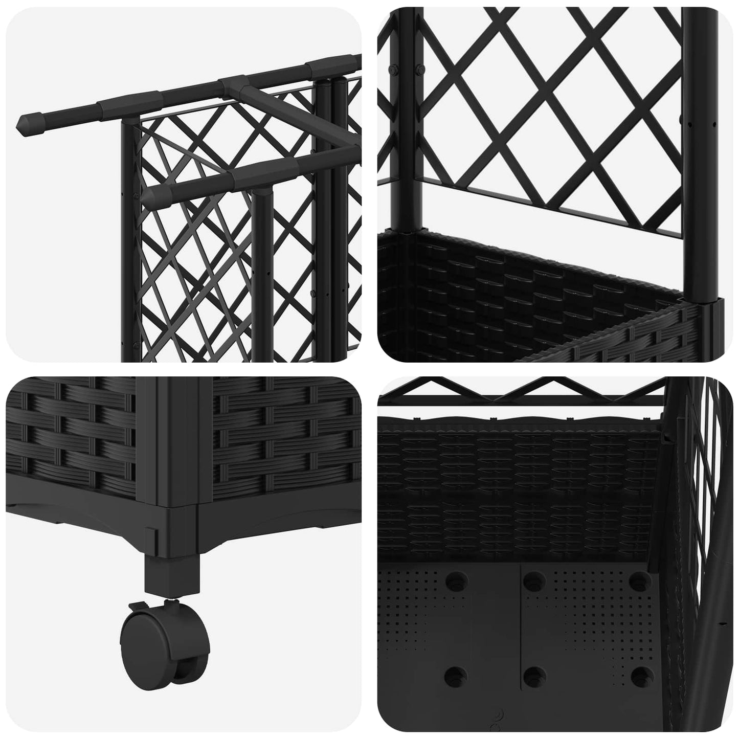Raised Bed with Trellis and Roof Black 124 x 40 x 142 cm PP