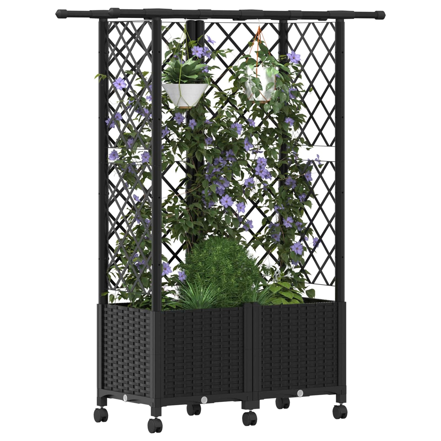 Raised Bed with Trellis and Roof Black 124 x 40 x 142 cm PP
