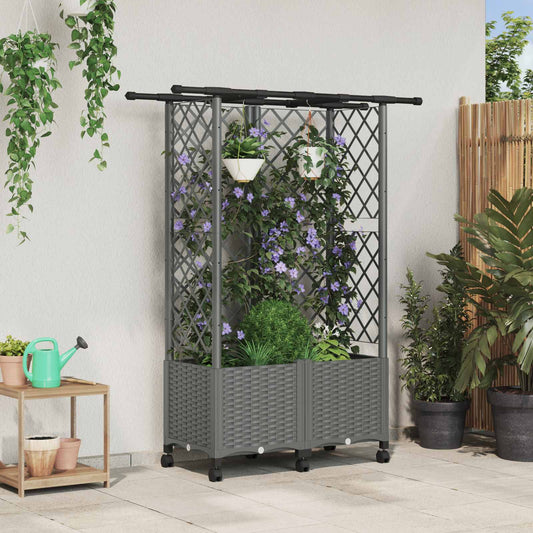 Raised Bed with Trellis and Roof Light Grey 124 x 40 x 142 cm