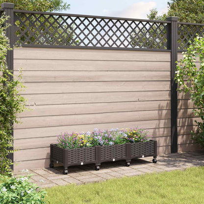 Garden Planter with Wheels Brown 120 x 40 x 29 cm PP