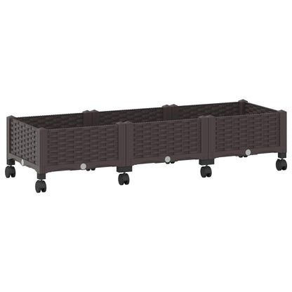 Garden Planter with Wheels Brown 120 x 40 x 29 cm PP