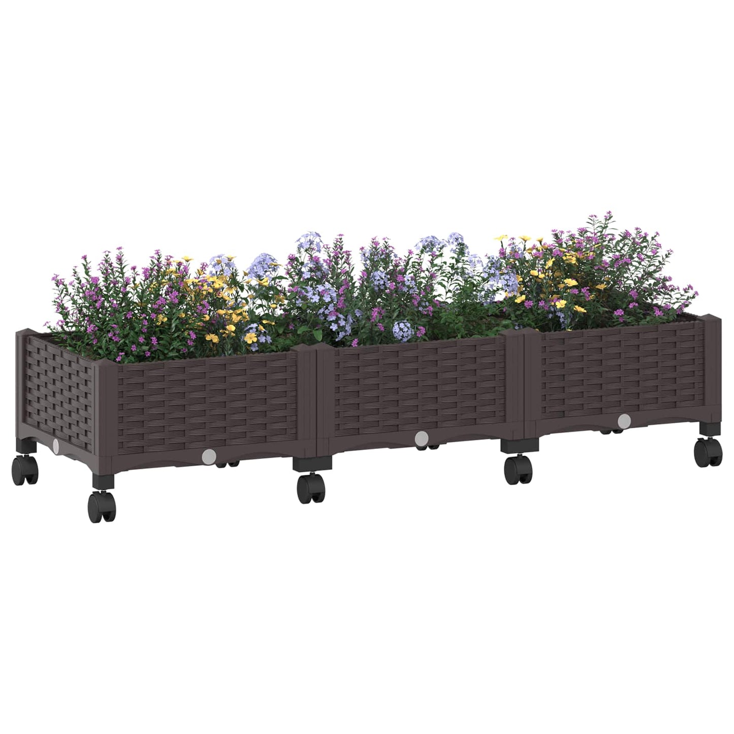 Garden Planter with Wheels Brown 120 x 40 x 29 cm PP