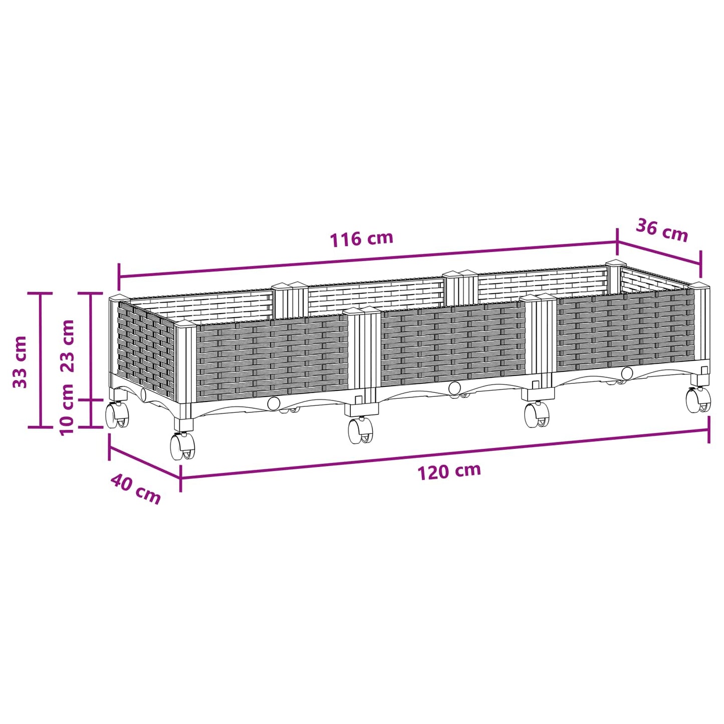 Garden Planter with Wheels Brown 120 x 40 x 29 cm PP