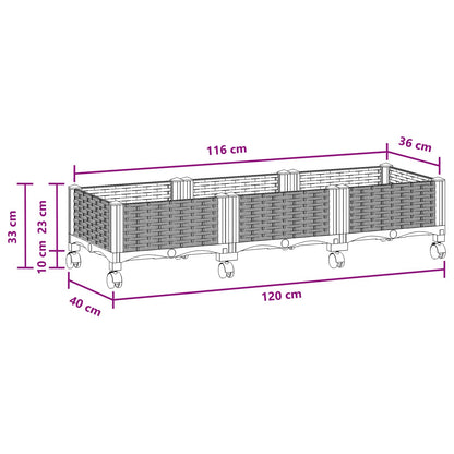 Garden Planter with Wheels Brown 120 x 40 x 29 cm PP